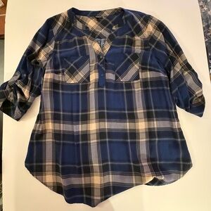 Torrid Harper Blue Plaid Blouse Tunic Length